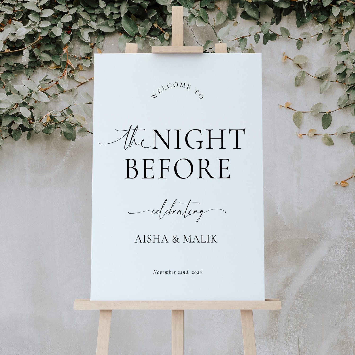The Night Before Sign, Editable The Night Before Wedding Sign, Modern The Night Before Welcome Sign, Minimalist Rehearsal Dinner Sign Canva