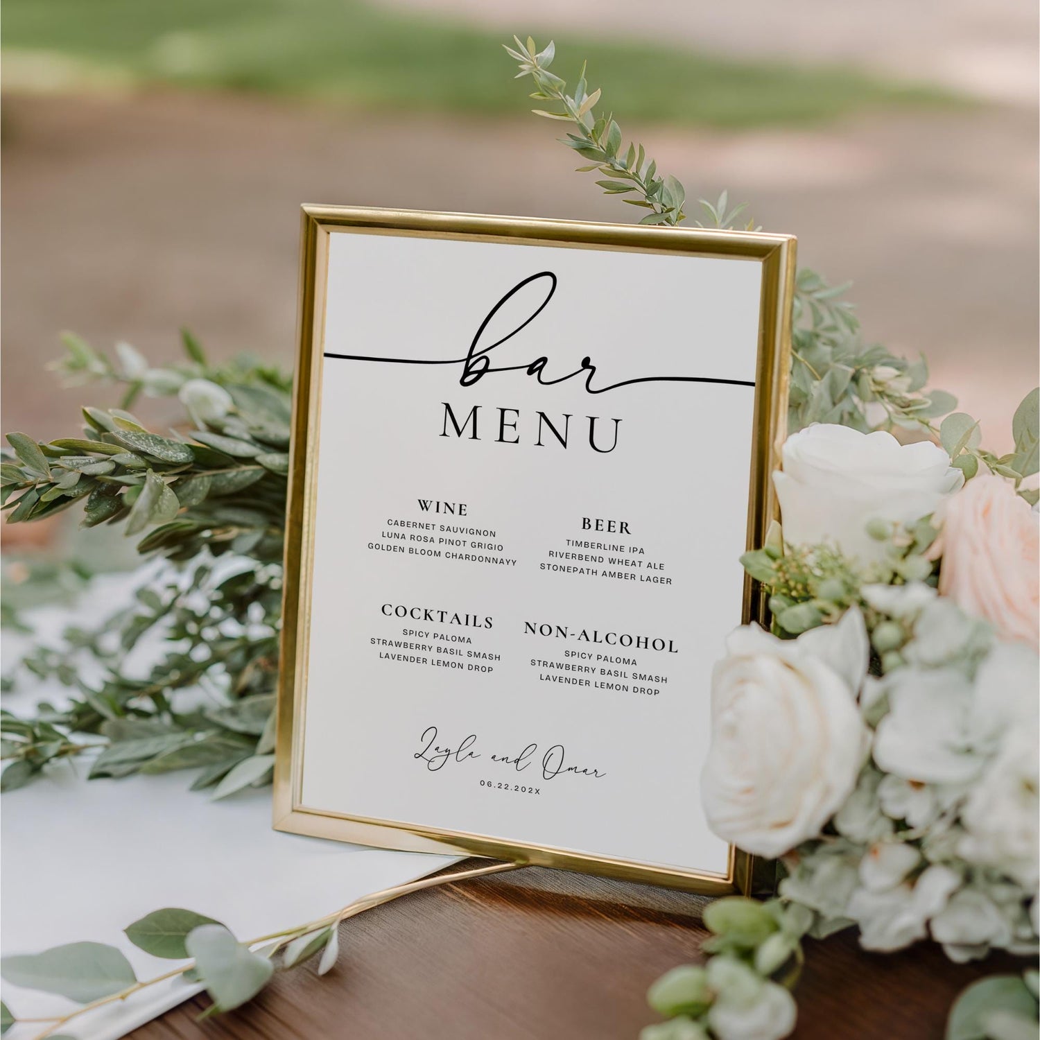 Minimalist Bar Menu Sign Template – Editable Wedding Cocktail Menu Canva