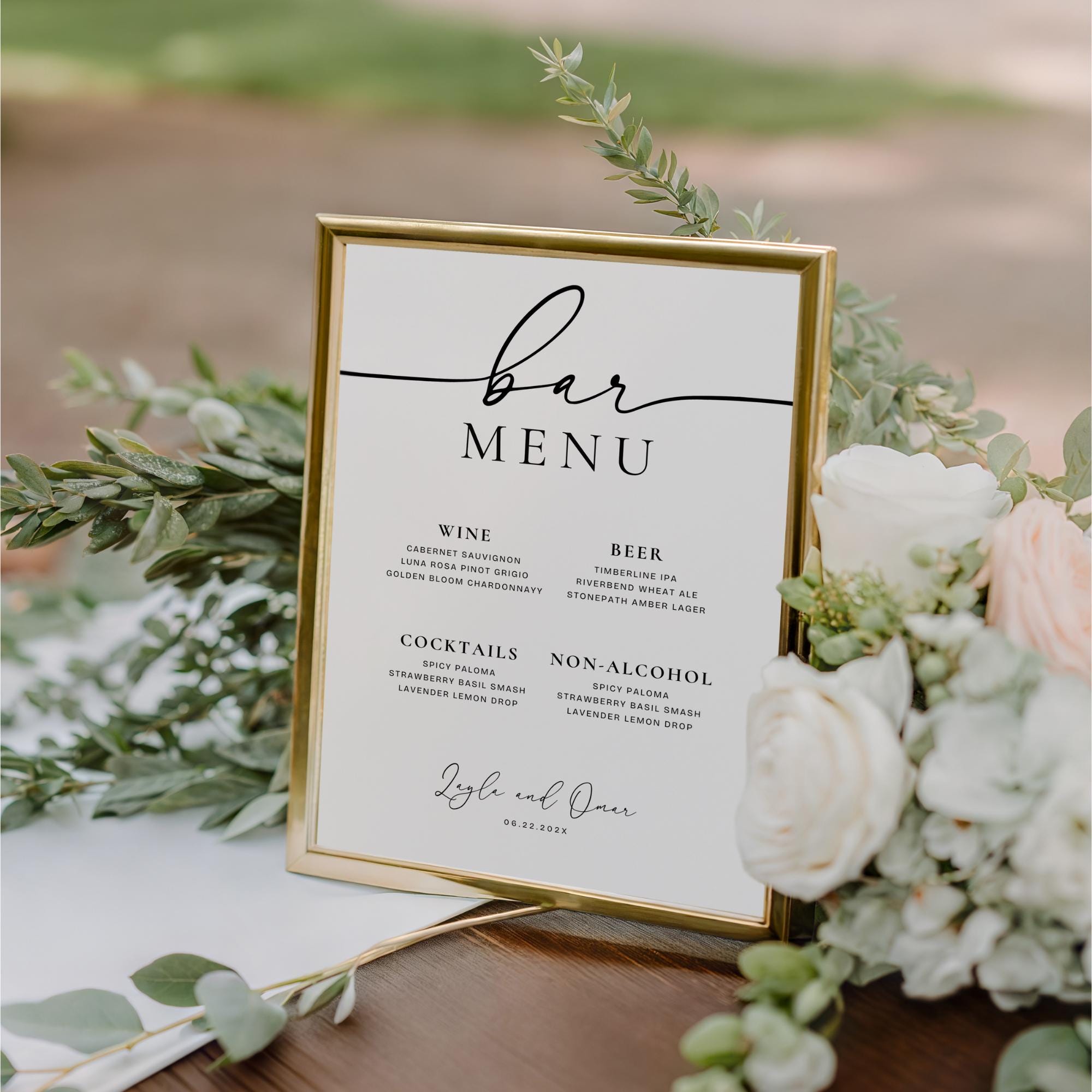 Minimalist Bar Menu Sign Template – Editable Wedding Cocktail Menu Canva