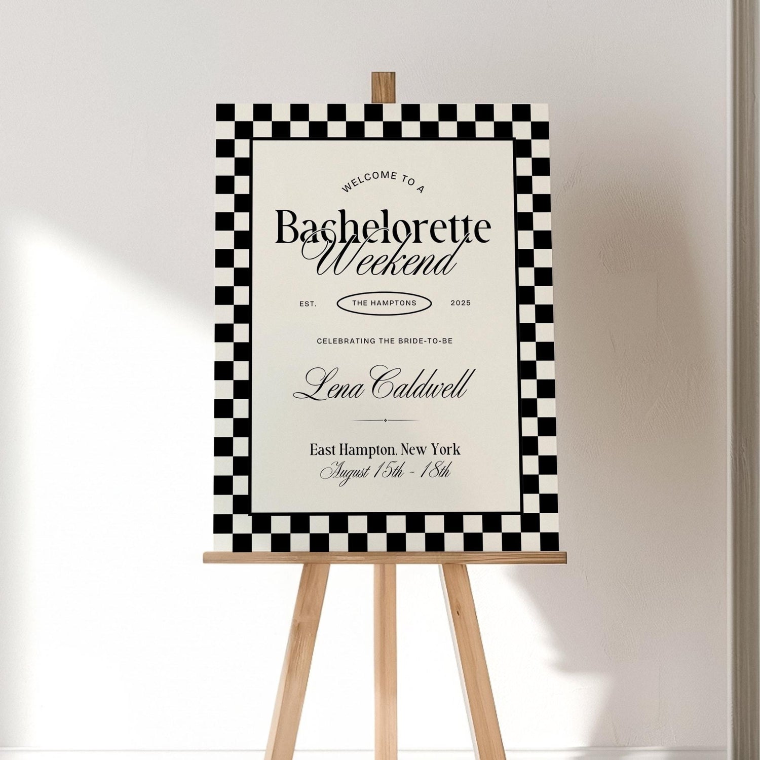 Black Old Money Aesthetic Bachelorette Welcome Sign – Luxury Girls Trip Decor Editable Canva Template