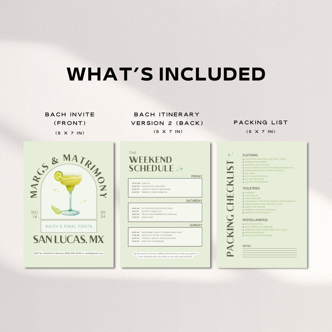 Margs and Matrimony Bachelorette Invitation – Fiesta Weekend Itinerary &amp; Packing List Canva Template