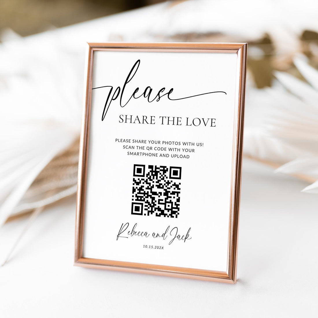 Share the Love Wedding QR Code Sign, Editable Wedding Photo Sign, Minimalist Reception Sign, Modern Wedding Table Sign Canva Template DIY
