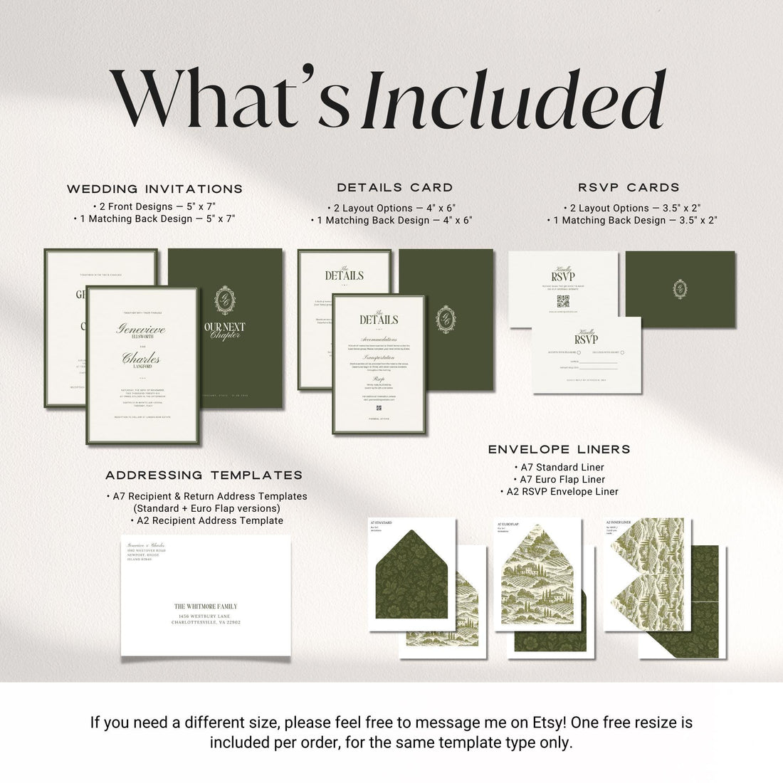 Old Money Olive Green Wedding Invitation Suite – Estate Canva Template