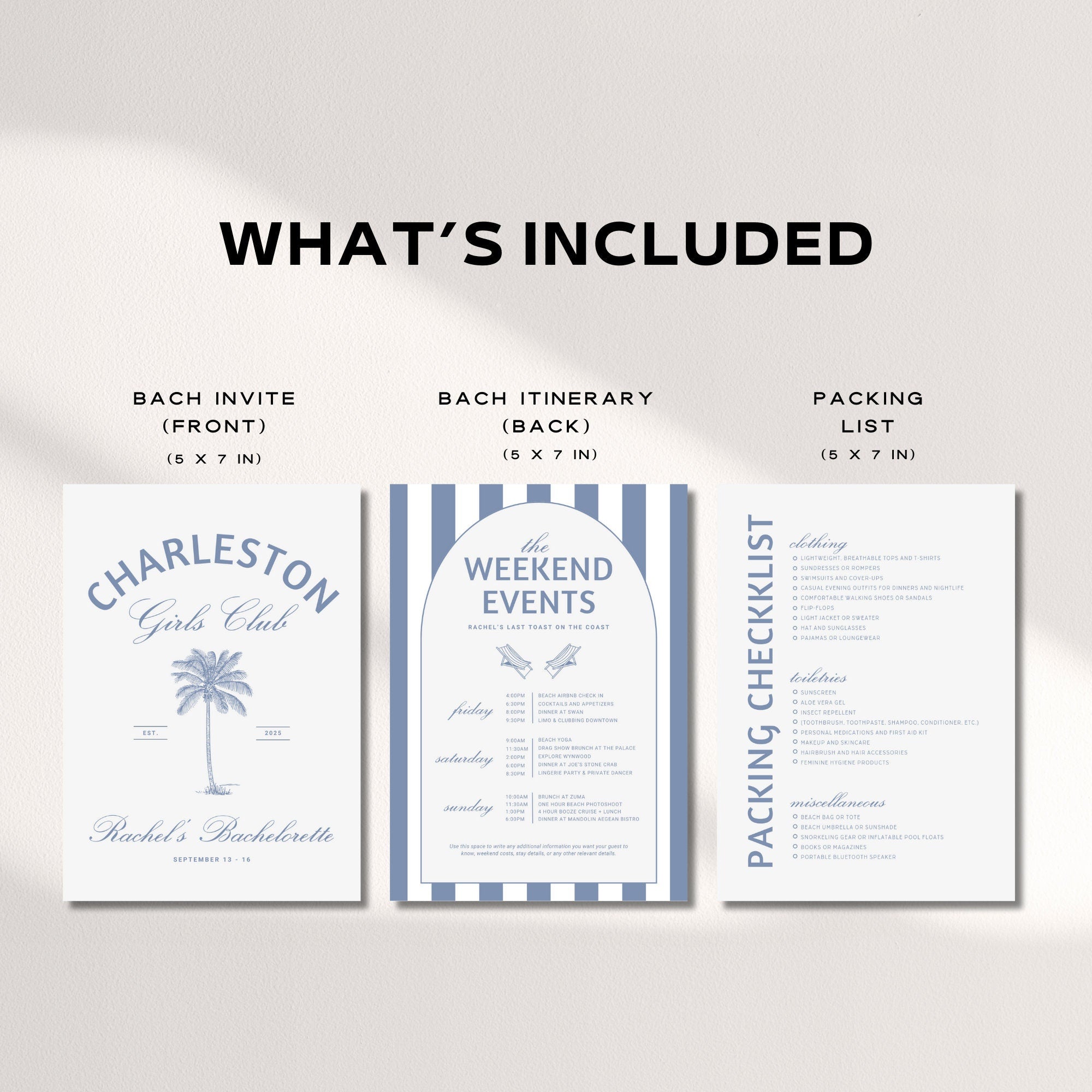 Charleston Coastal Bachelorette Party Itinerary | Last Toast on the Coast | Editable Girls Trip Invitation &amp; Weekend Template