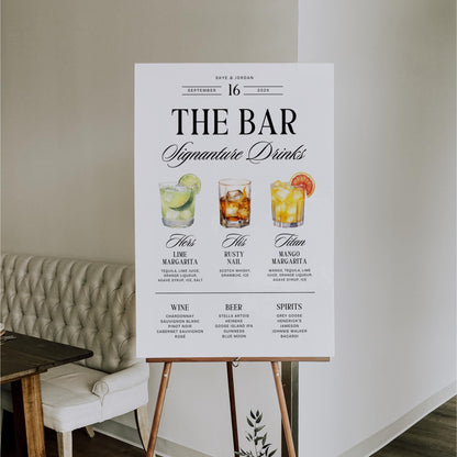 Signature Drinks Wedding Bar Menu Template – Editable Dog Drink Sign &amp; Open Bar Menu Canva DIY