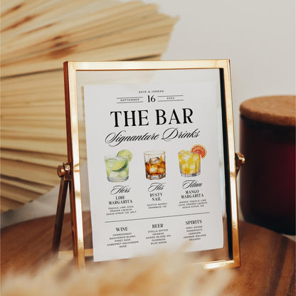 Signature Drinks Wedding Bar Menu Template – Editable Dog Drink Sign &amp; Open Bar Menu Canva DIY