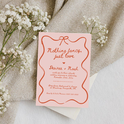 Nothing Fancy Just Love Elopement Announcement – Wavy Hand-Drawn Elope Invitation Canva Template