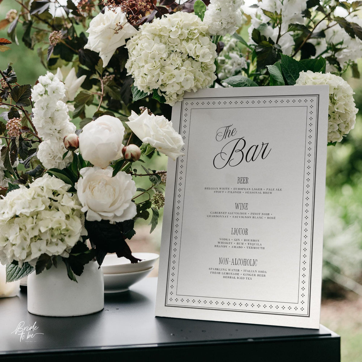 Black &amp; Ivory Wedding Bar Menu Sign | Elegant Canva Template
