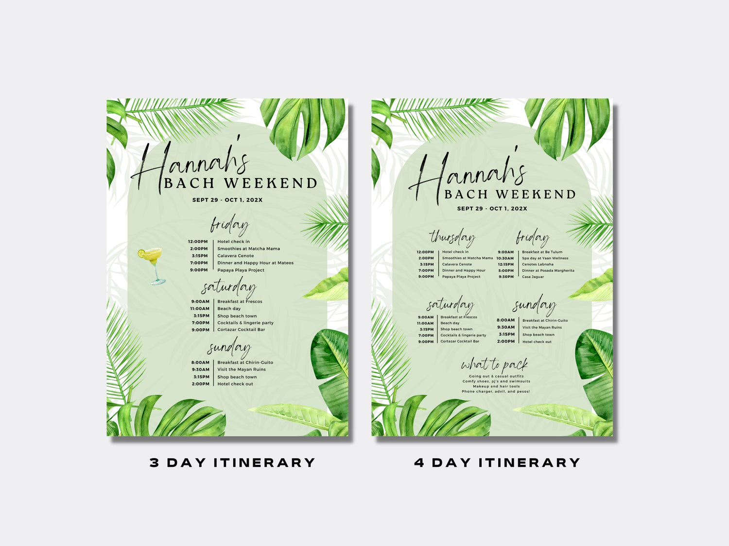 Tulum Bachelorette Itinerary Template – Tropical Weekend Schedule &amp; Invitation Canva