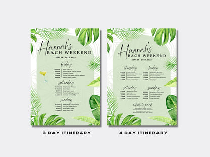 Tulum Bachelorette Itinerary Template – Tropical Weekend Schedule &amp; Invitation Canva