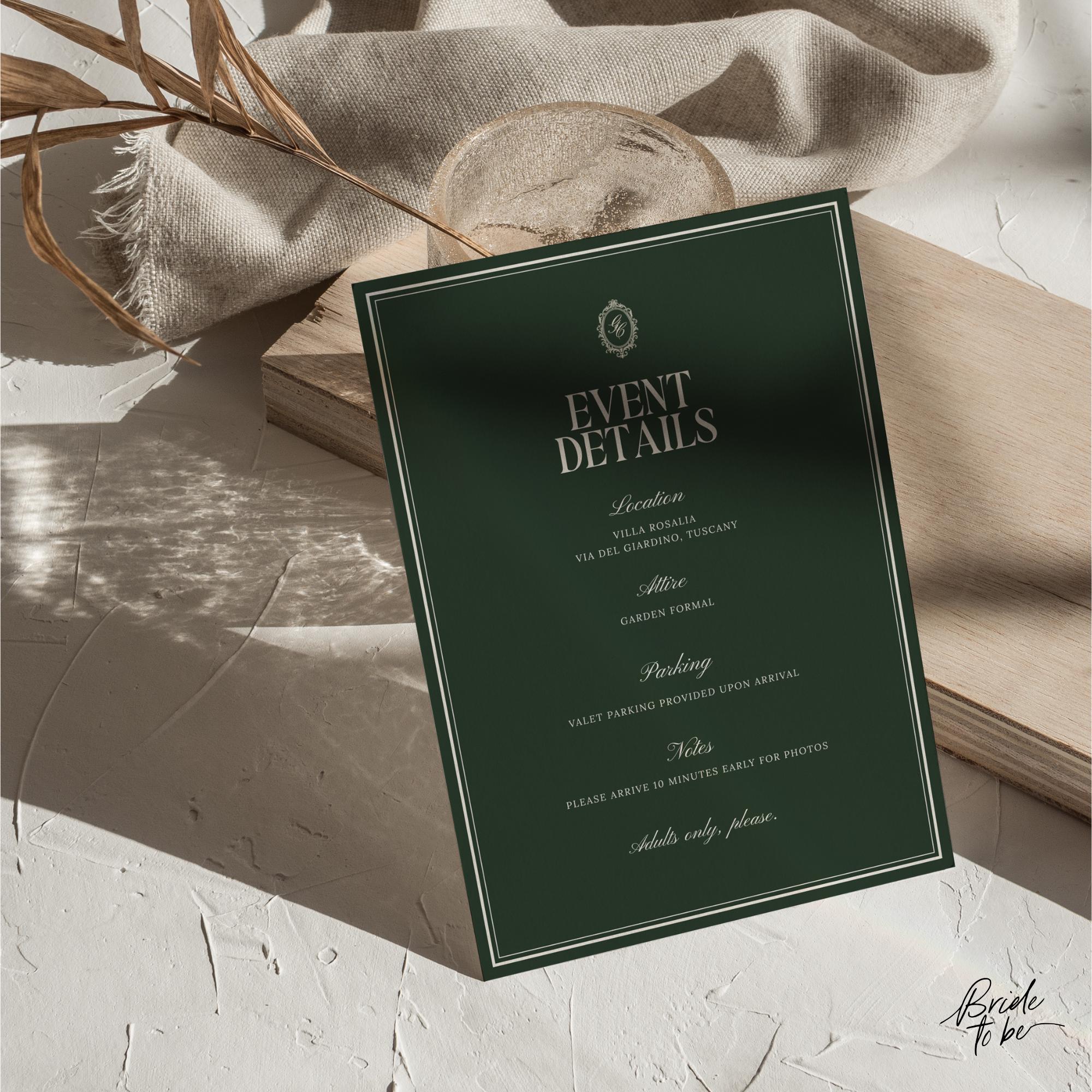 Forest Green Engagement Party Invitation – Elegant Estate Canva Template