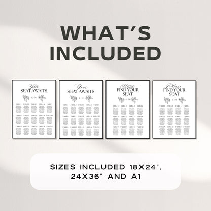 Old Money Wedding Seating Chart Template – Hand-Drawn Vintage Elegance Reception Sign, Editable Canva Template