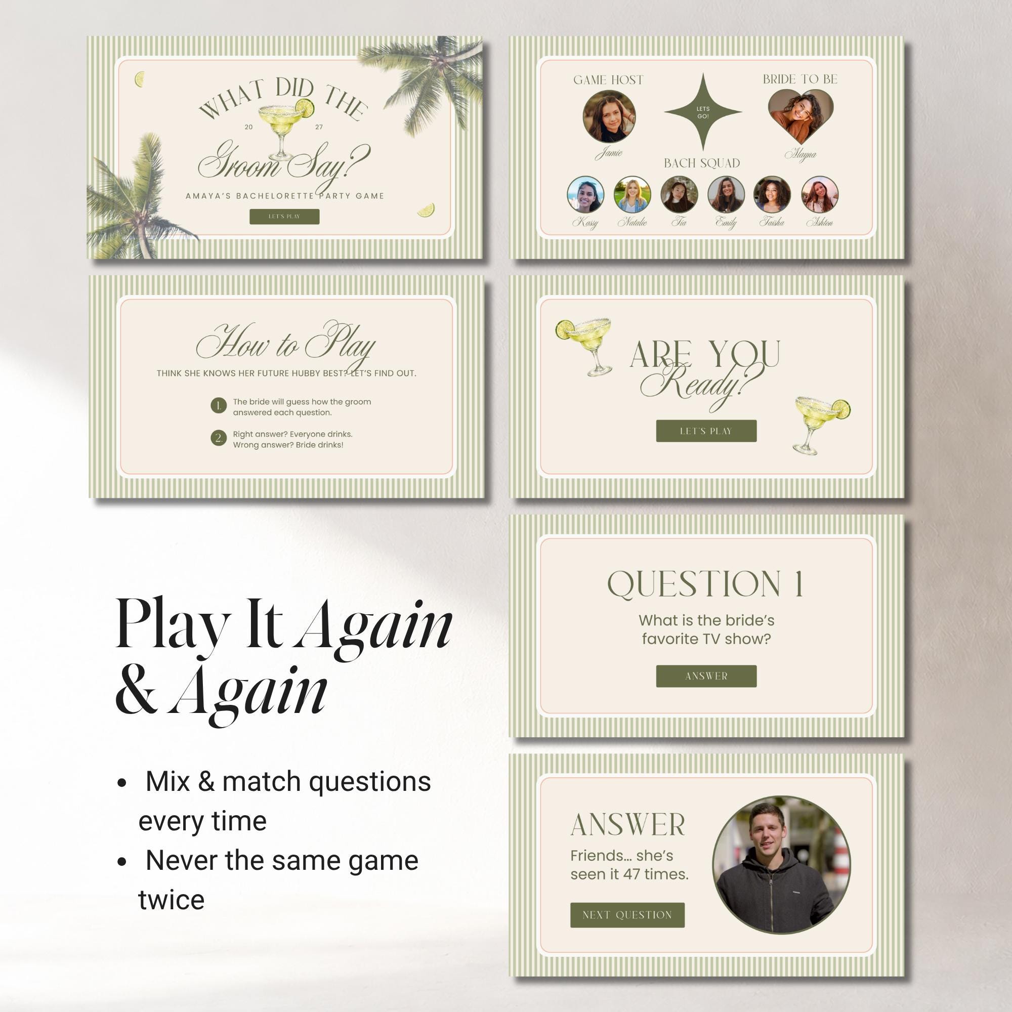 Tequila &amp; Tanlines What Did The Groom Say Game | Animated Canva Bachelorette Game