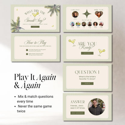 Tequila &amp; Tanlines What Did The Groom Say Game | Animated Canva Bachelorette Game