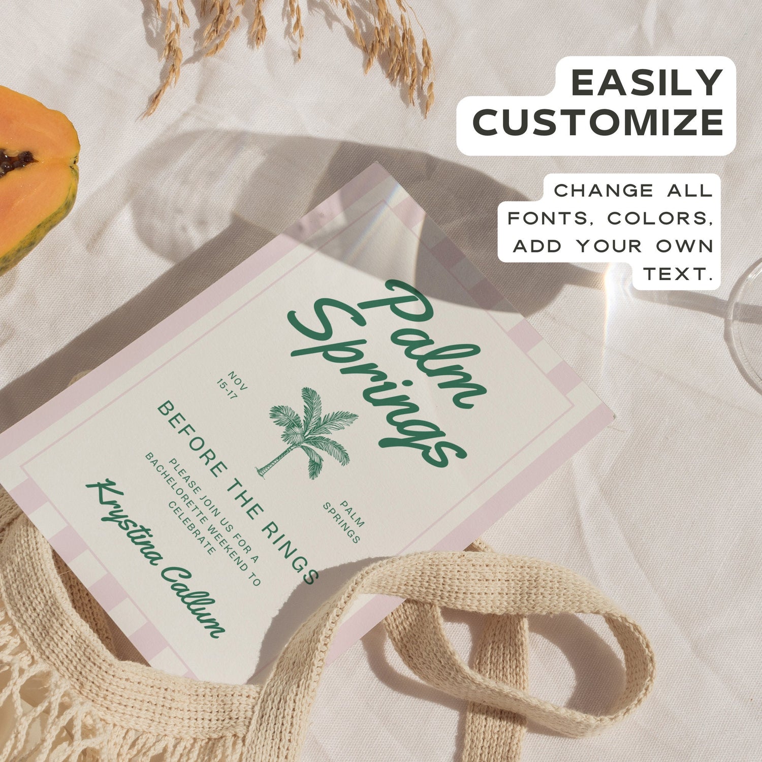 Palm Springs Bachelorette Invitation, Itinerary &amp; Travel Checklist Template, Bride To Be Party Set, Editable Canva Templates, DIY Weekend Invite