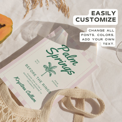 Palm Springs Bachelorette Invitation, Itinerary &amp; Travel Checklist Template, Bride To Be Party Set, Editable Canva Templates, DIY Weekend Invite