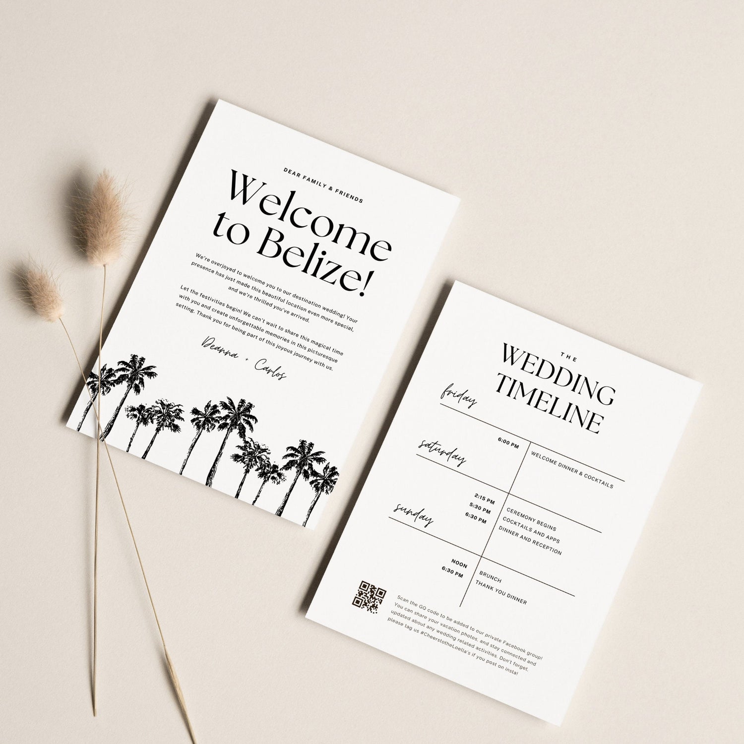 Wedding Welcome Letter &amp; Weekend Itinerary Template – Destination Wedding Canva (5x7)