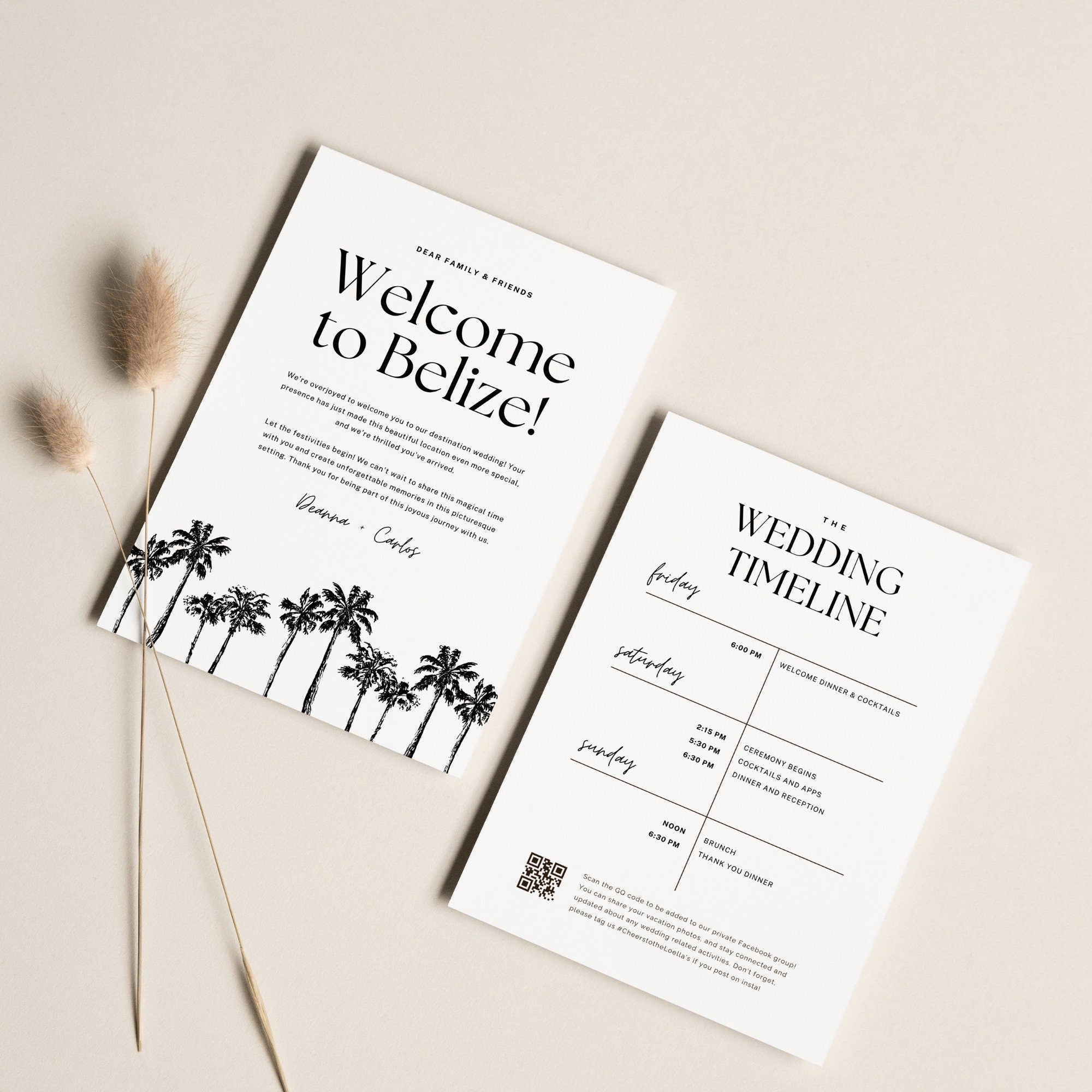 Wedding Welcome Letter &amp; Weekend Itinerary Template – Destination Wedding Canva (5x7)