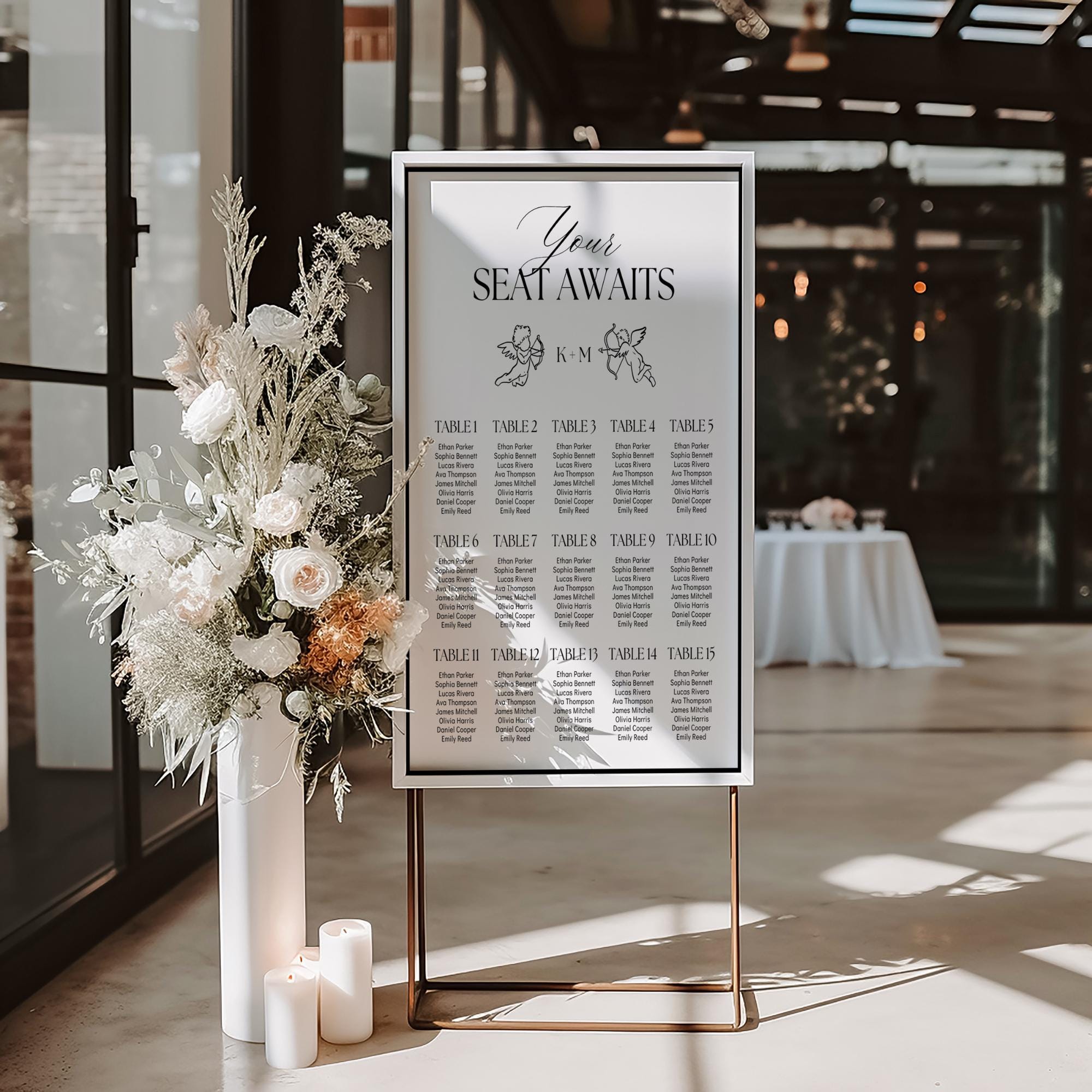 Old Money Wedding Seating Chart Template – Hand-Drawn Vintage Elegance Reception Sign, Editable Canva Template