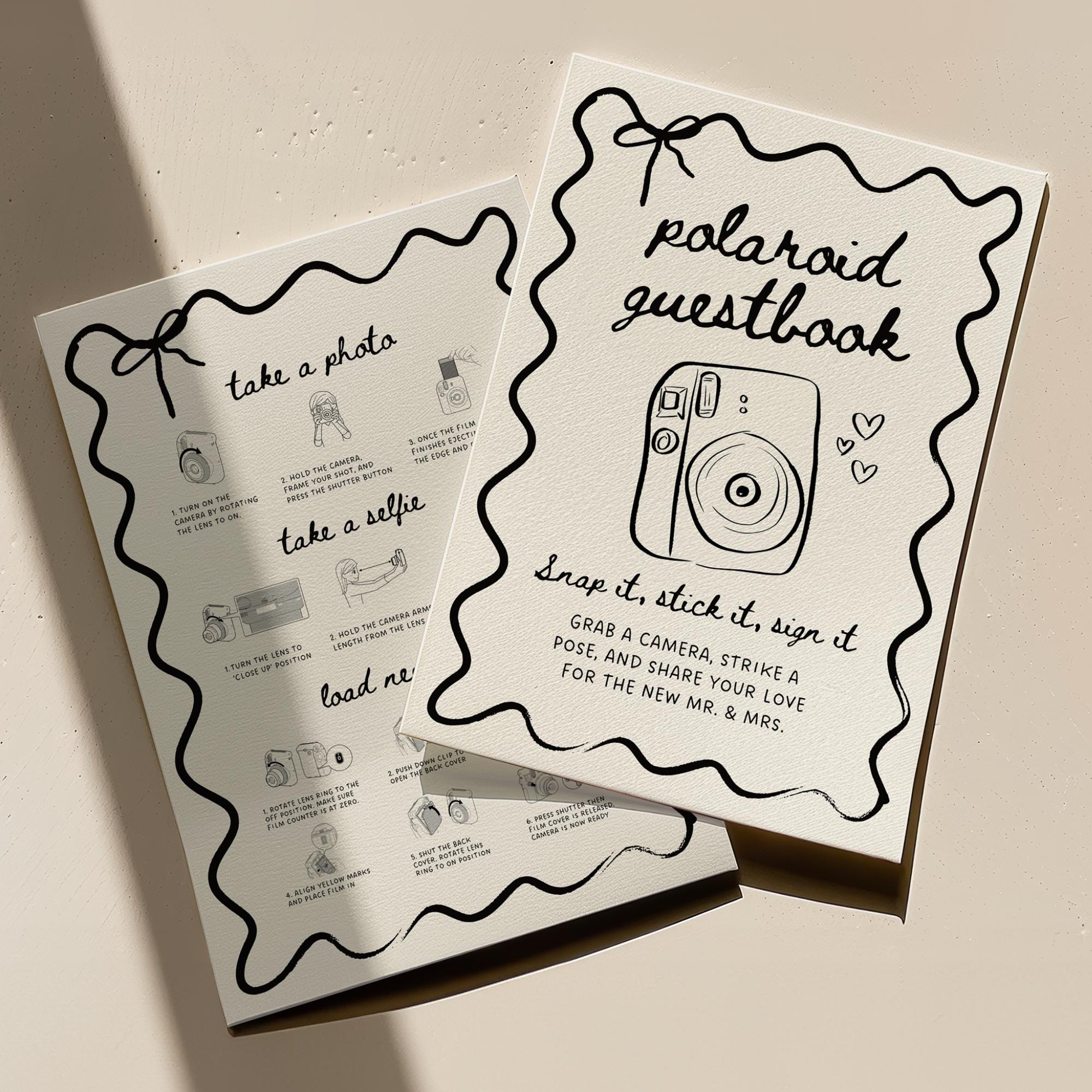Instax Mini 12 Instructions Sign – Whimsical Polaroid Photo Guest Book Canva Template