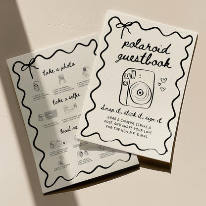 Instax Mini 12 Instructions Sign – Whimsical Polaroid Photo Guest Book Canva Template