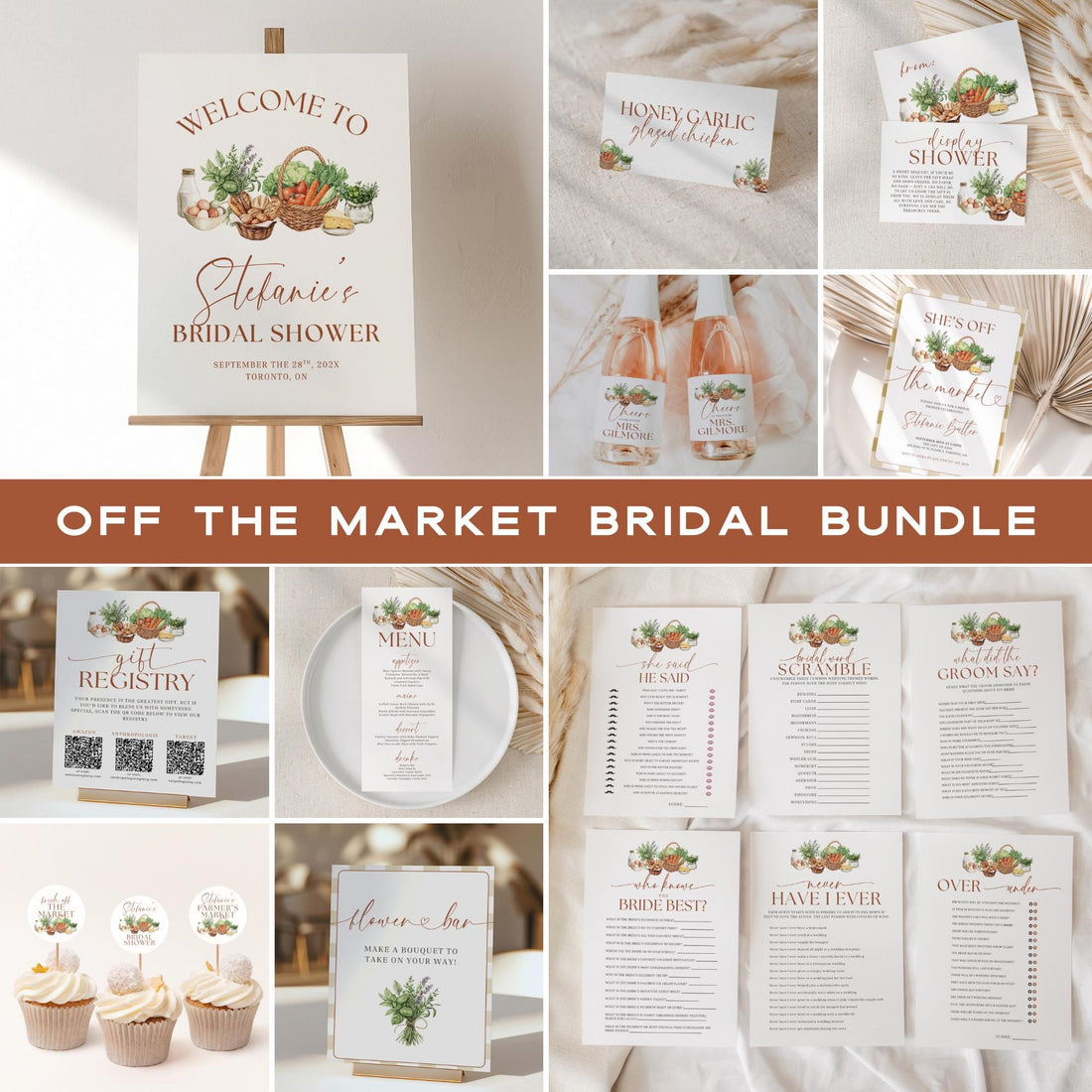 Off The Market Bridal Shower Bundle, Farmers Market Bridal Shower, Editable She&