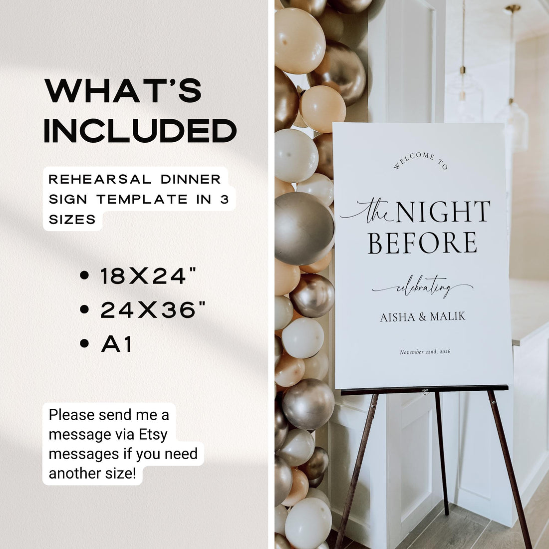 The Night Before Sign, Editable The Night Before Wedding Sign, Modern The Night Before Welcome Sign, Minimalist Rehearsal Dinner Sign Canva