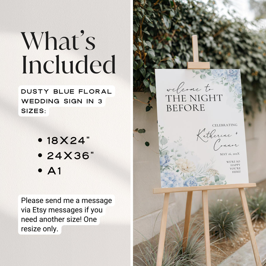 Dusty Blue “The Night Before” Rehearsal Dinner Sign - Canva Template