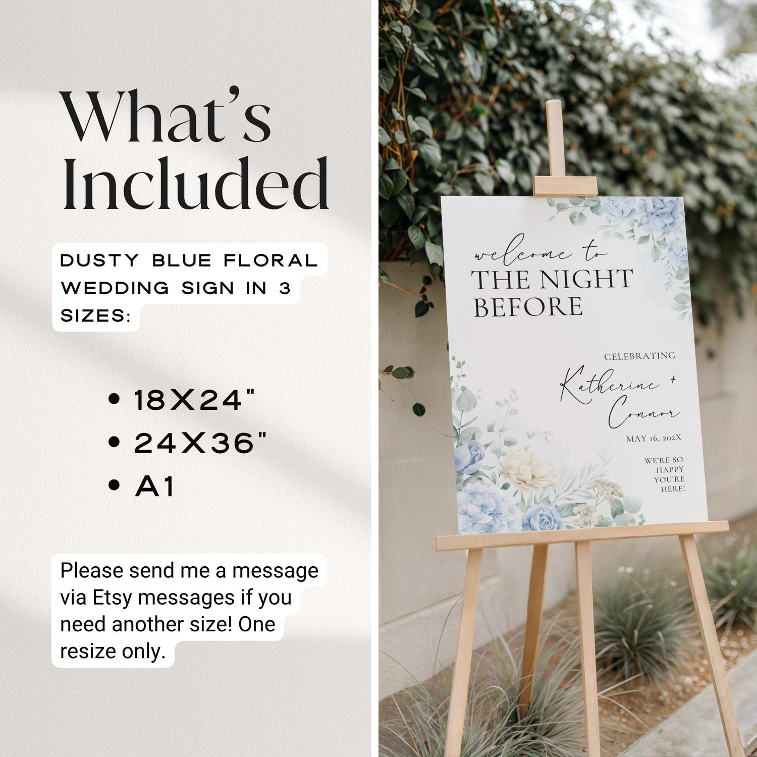 Dusty Blue “The Night Before” Rehearsal Dinner Sign - Canva Template