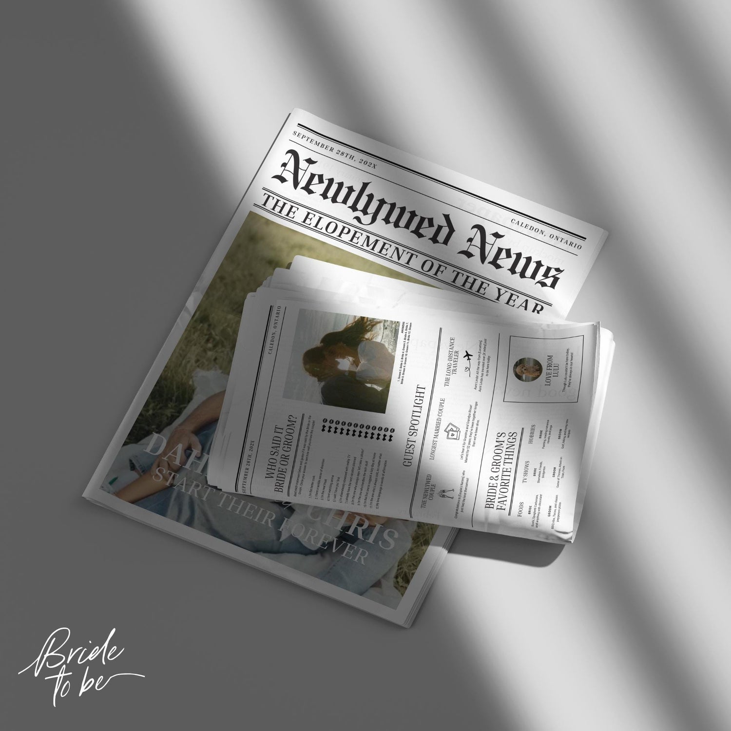 Photo Wedding Newspaper Template – Editable Newspaper Program &amp; Save the Date Canva