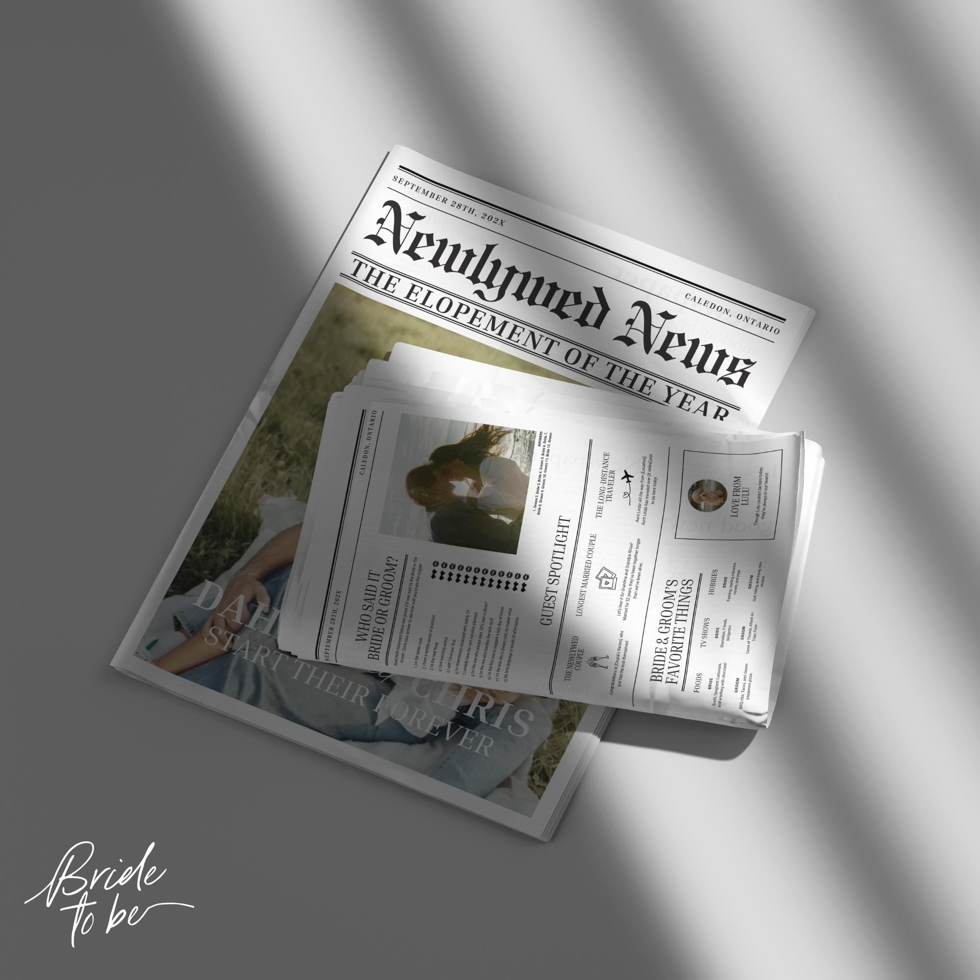 Photo Wedding Newspaper Template – Editable Newspaper Program &amp; Save the Date Canva