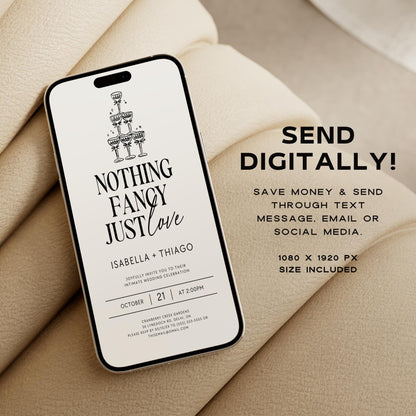 Nothing Fancy Just Love Invitation – Minimalist Elopement Announcement &amp; Modern Canva Template