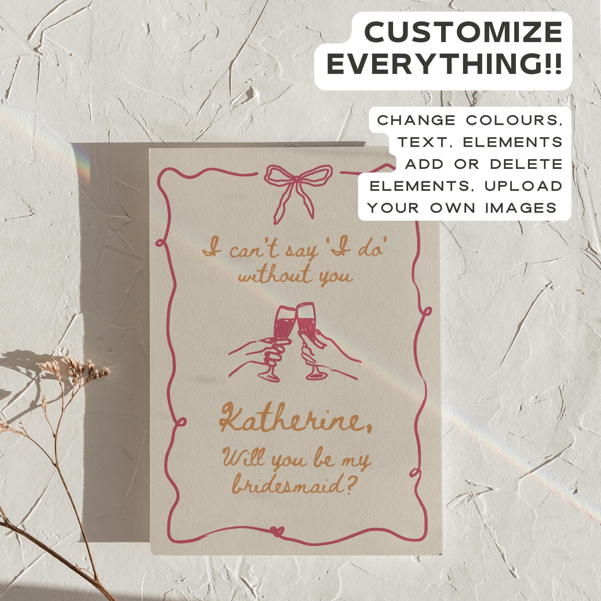 Hand-Drawn Bridesmaid Proposal Card Template – Whimsical “Will You Be My Bridesmaid?” Canva Design