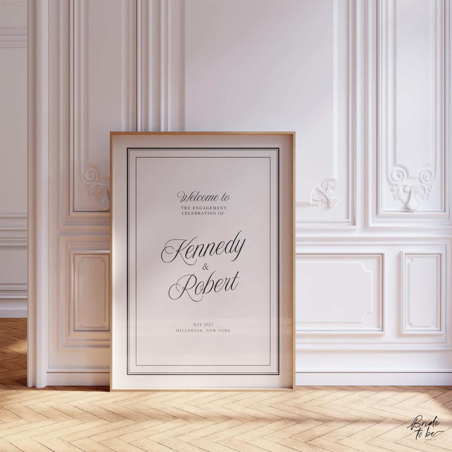 Black &amp; Ivory Engagement Party Welcome Sign | Elegant Canva Template