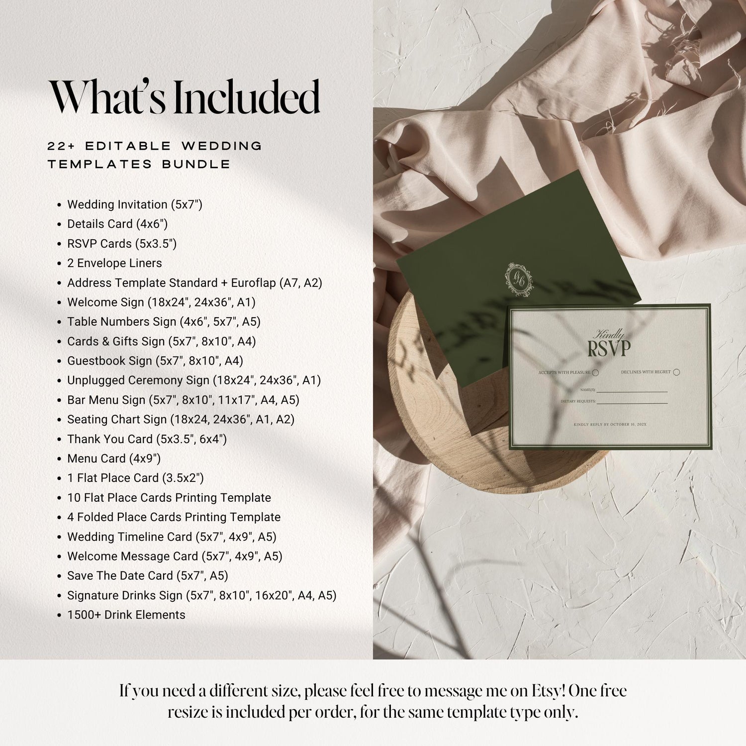 Olive Green Old Money Wedding Stationery Bundle – Elegant Luxury Canva Templates – Complete Wedding Suite