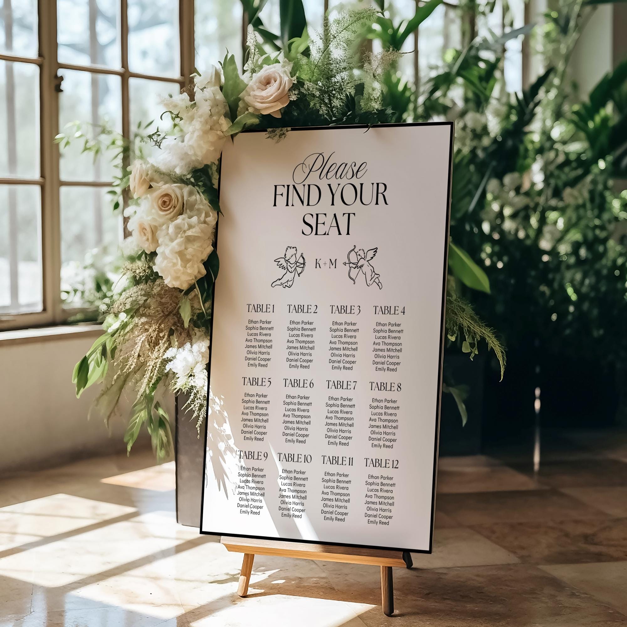 Old Money Wedding Seating Chart Template – Hand-Drawn Vintage Elegance Reception Sign, Editable Canva Template
