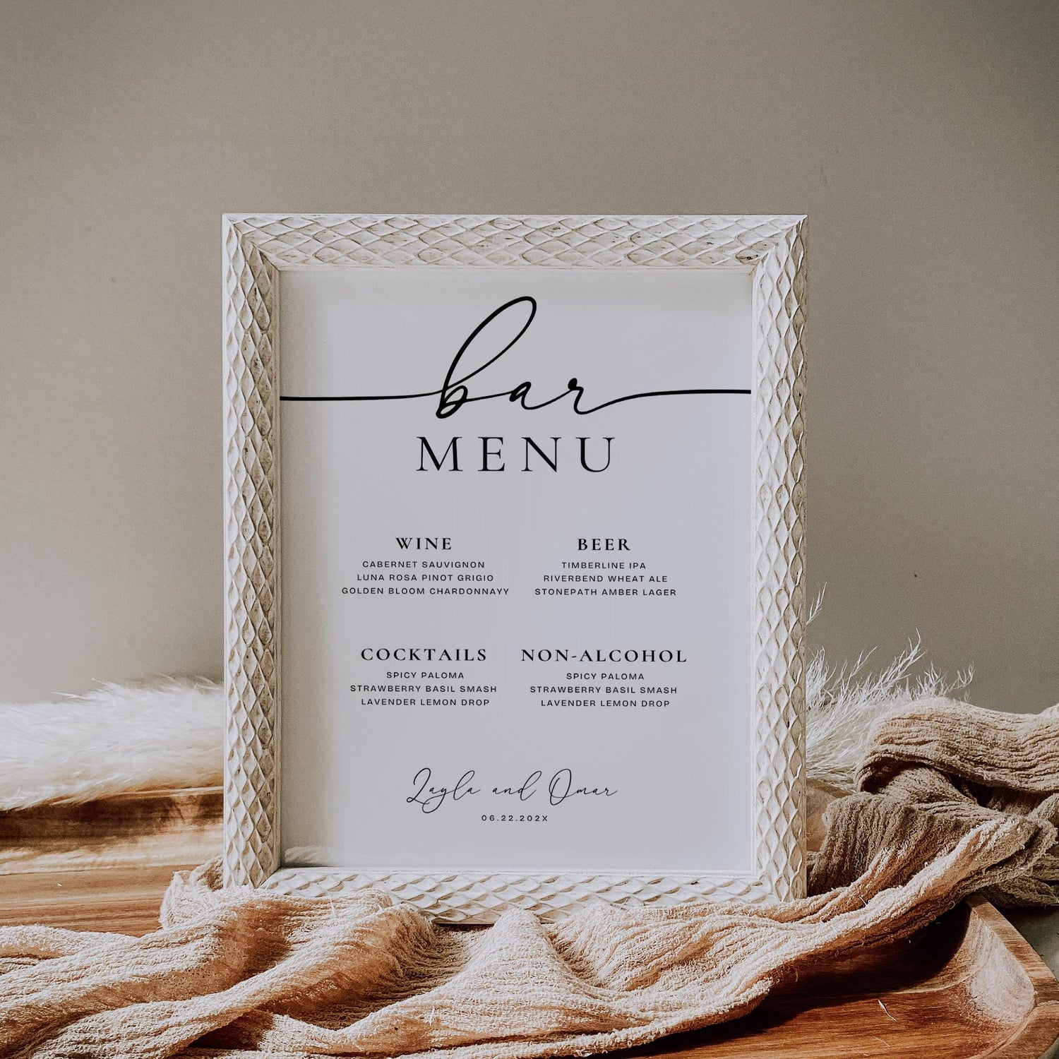 Minimalist Bar Menu Sign Template – Editable Wedding Cocktail Menu Canva
