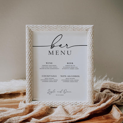 Minimalist Bar Menu Sign Template – Editable Wedding Cocktail Menu Canva