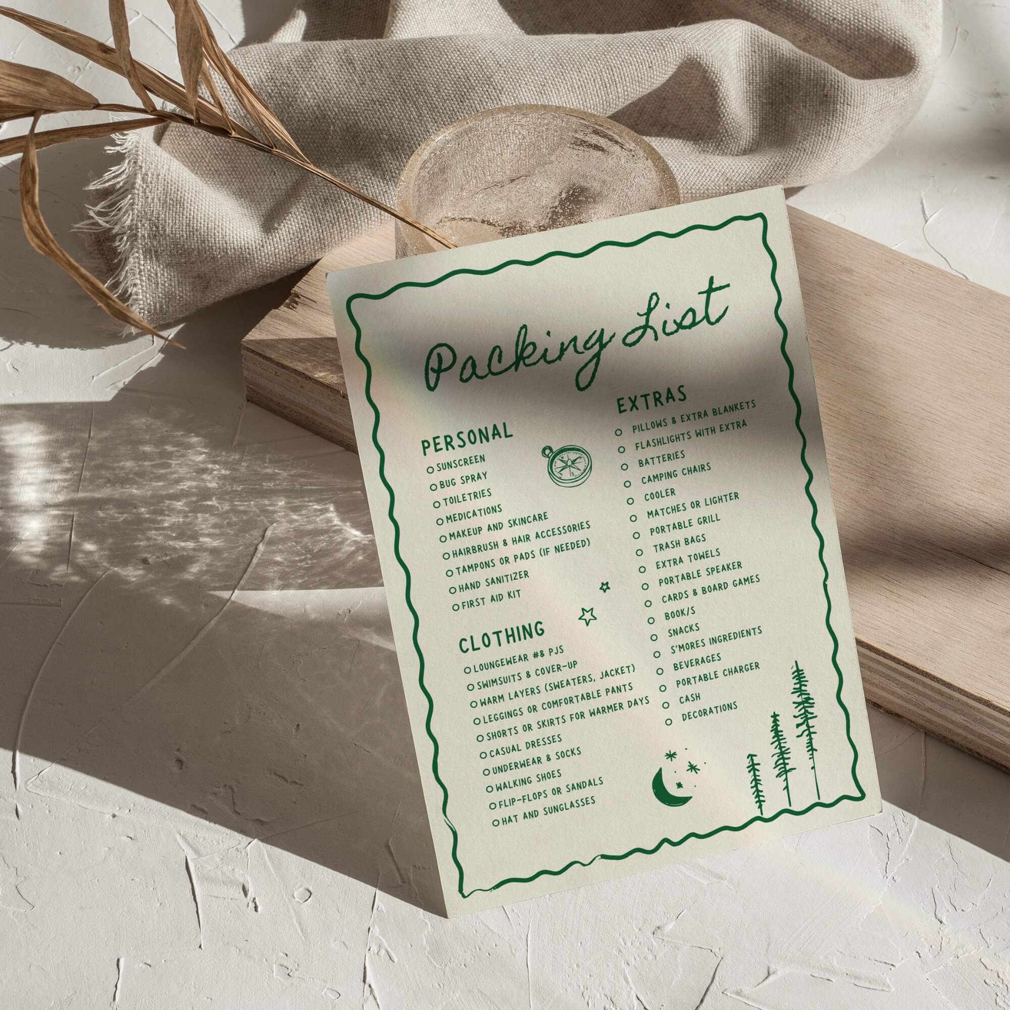 Camp Bachelorette Invitation &amp; Itinerary – Editable Canva Template for Glamping or Last Trail Before the Veil Weekend