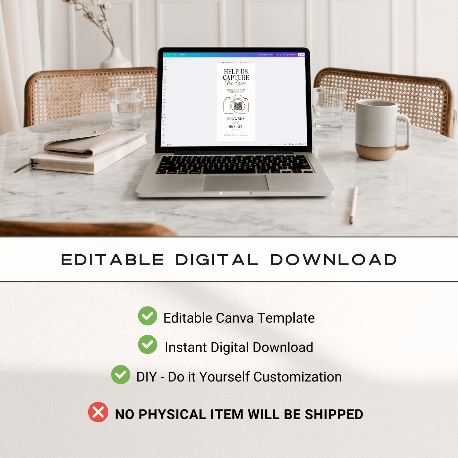 Minimal Rehearsal Dinner Invitation &amp; Menu – Editable Canva Template with Hand-Drawn Details