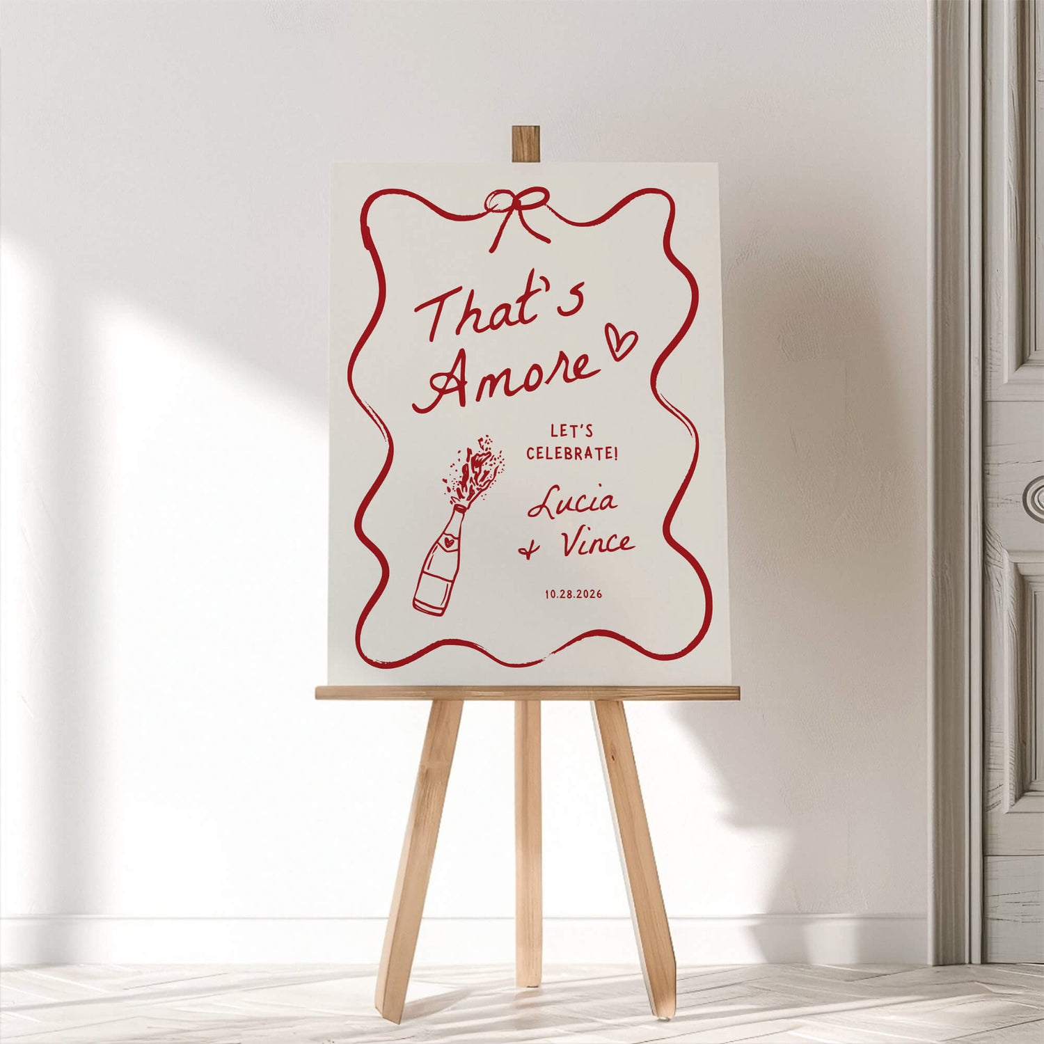 That’s Amore Engagement Party Welcome Sign – Editable Canva Template with Whimsical Italian Hand-Drawn Design