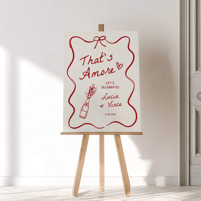 That’s Amore Engagement Party Welcome Sign – Editable Canva Template with Whimsical Italian Hand-Drawn Design