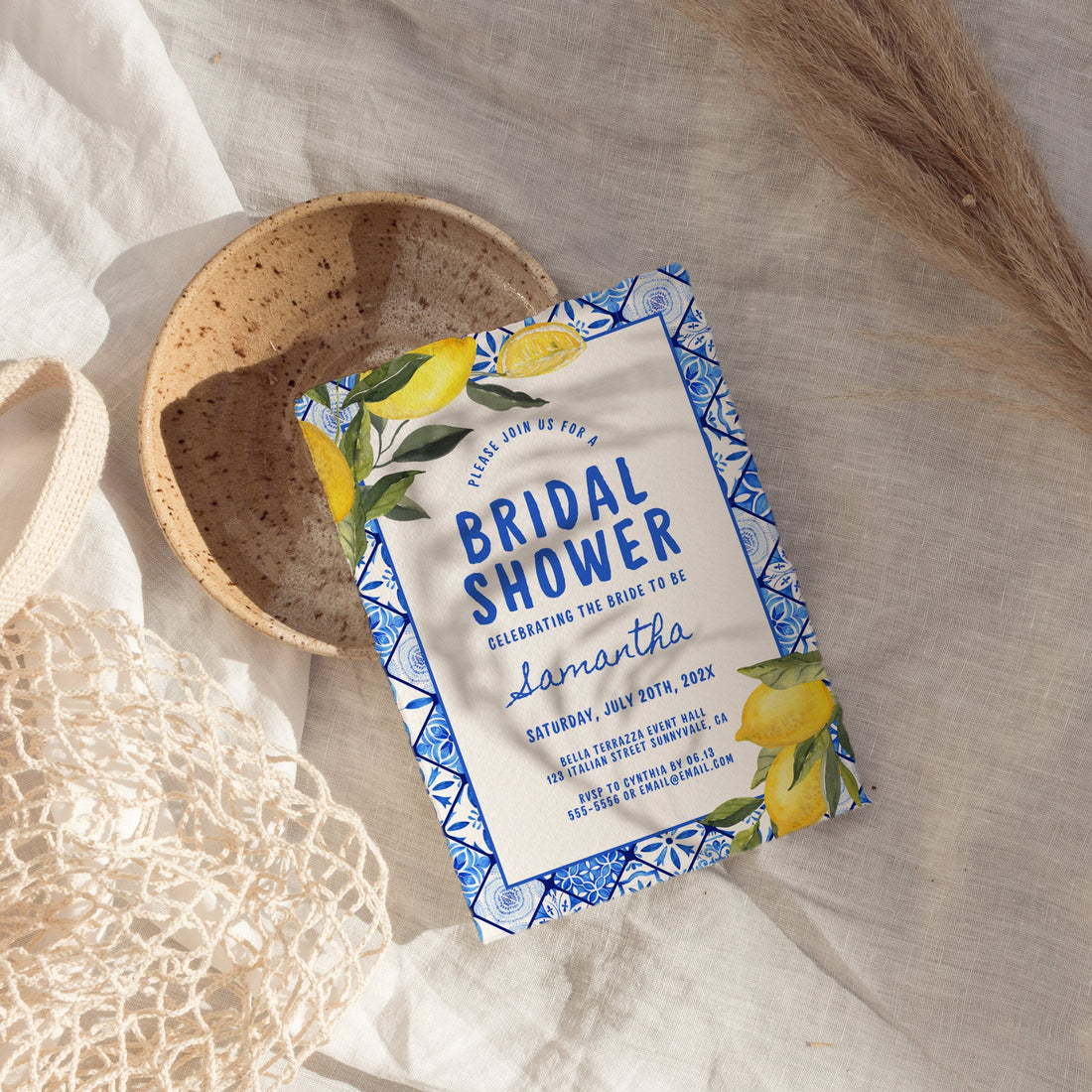 Italian Lemons Bridal Shower Invitation, Italian Bridal Shower Invitation, Lemon Bridal Shower Invitations Template, Citrus Mediterranean