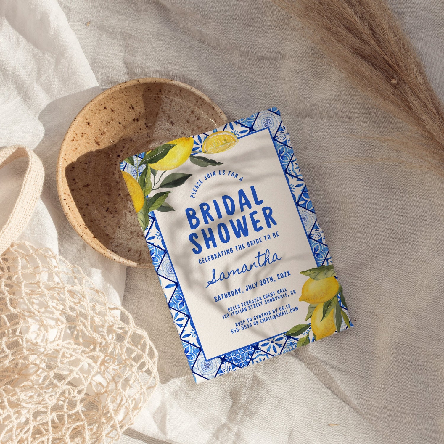 Italian Lemons Bridal Shower Invitation, Italian Bridal Shower Invitation, Lemon Bridal Shower Invitations Template, Citrus Mediterranean