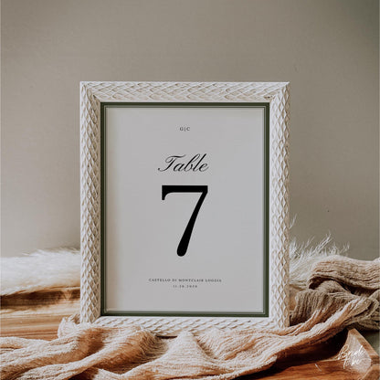 Old Money Olive Green Table Numbers 1–20 – Elegant Classic Wedding Table Cards – Editable Canva Template