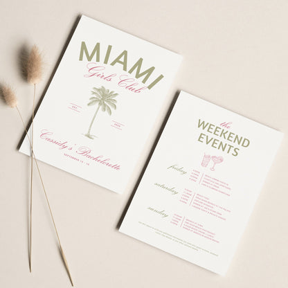 Miami Bachelorette Invitation &amp; Itinerary – Editable Girls Trip Canva Template