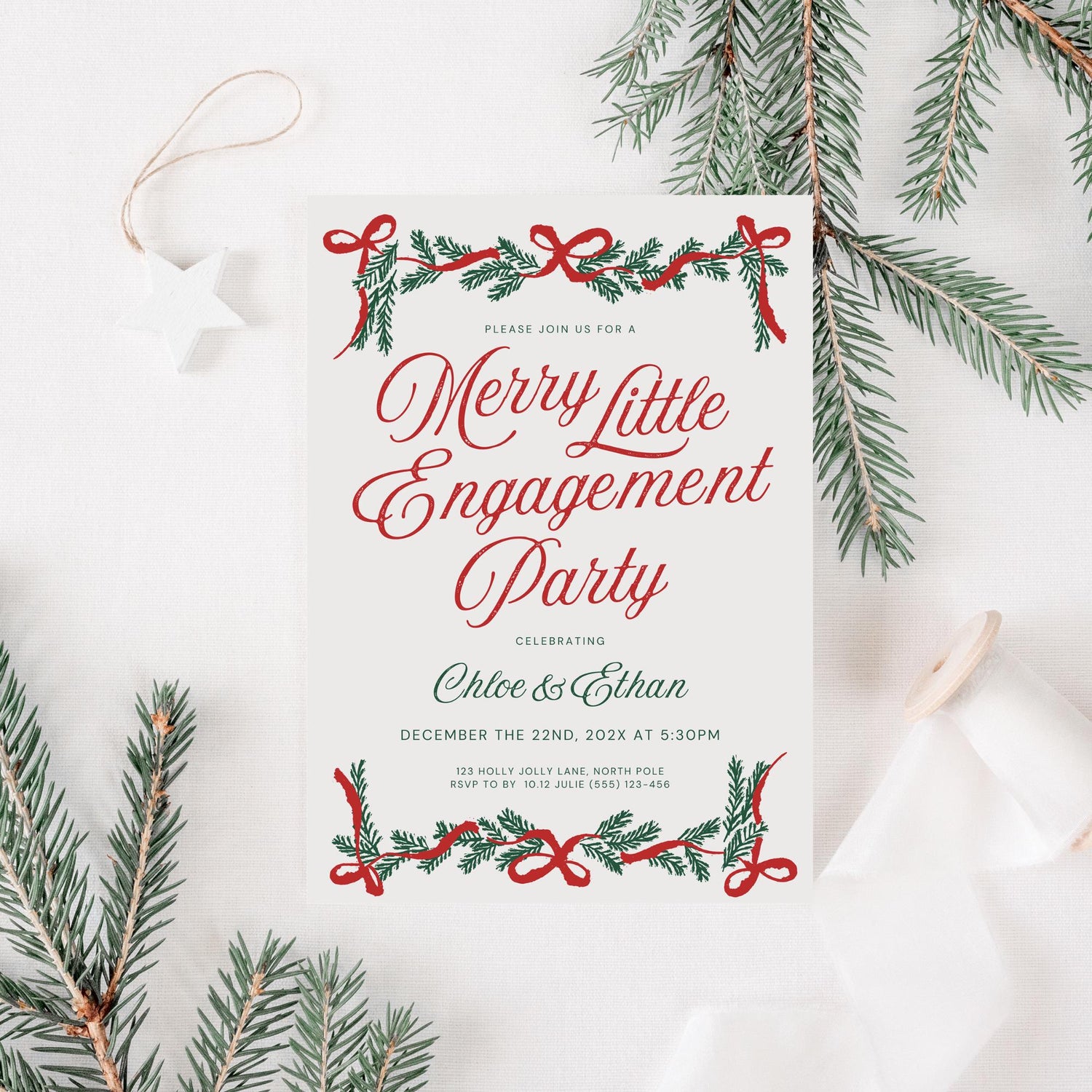 Christmas Engagement Party Invitation Template – Merry Little Engagement Digital Canva DIY