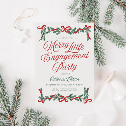 Christmas Engagement Party Invitation Template – Merry Little Engagement Digital Canva DIY