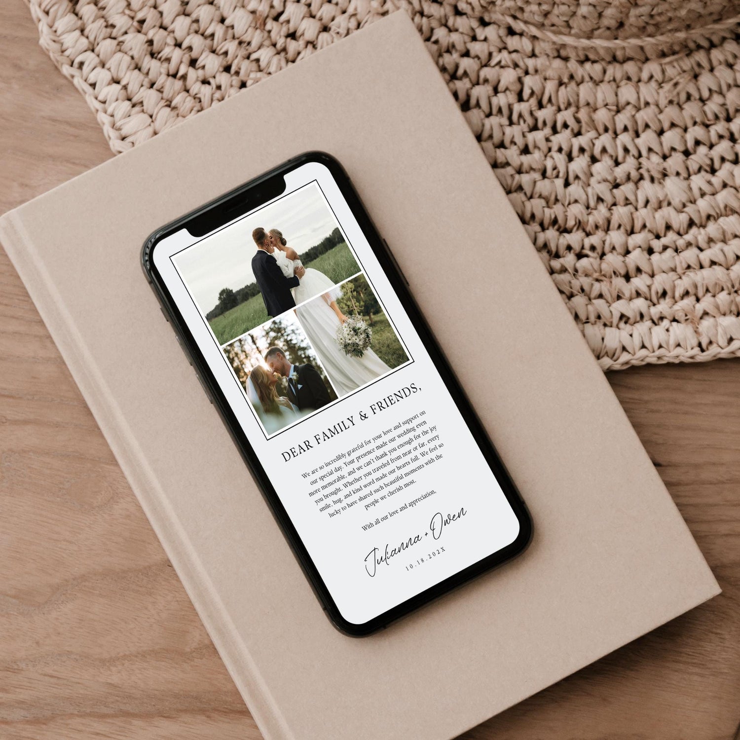 Save The Date Digital Evite Template, Digital Invite, Modern Minimalist Digital Invitation, Electronic Wedding Thank You Card Canva DIY