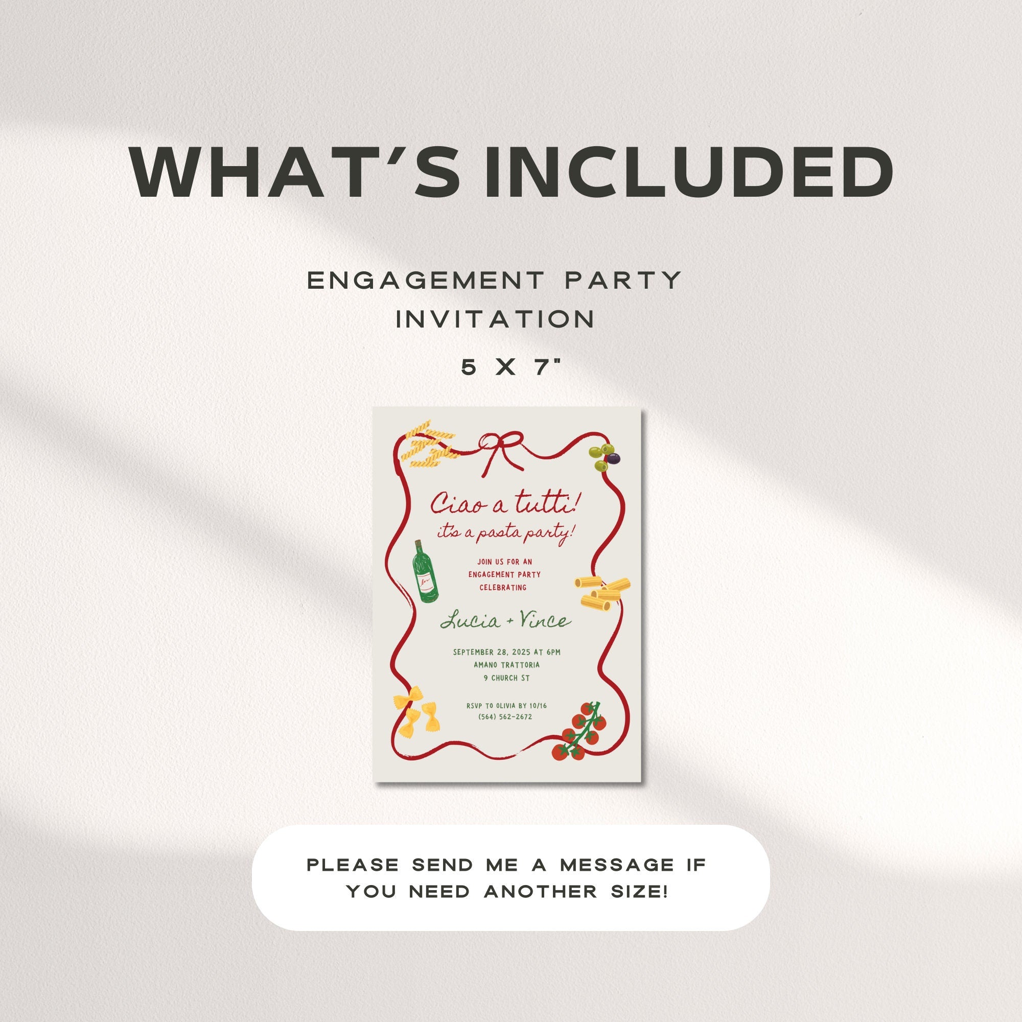Italian Pasta Engagement Party Invitation – Let’s Celebrate Editable Canva Template